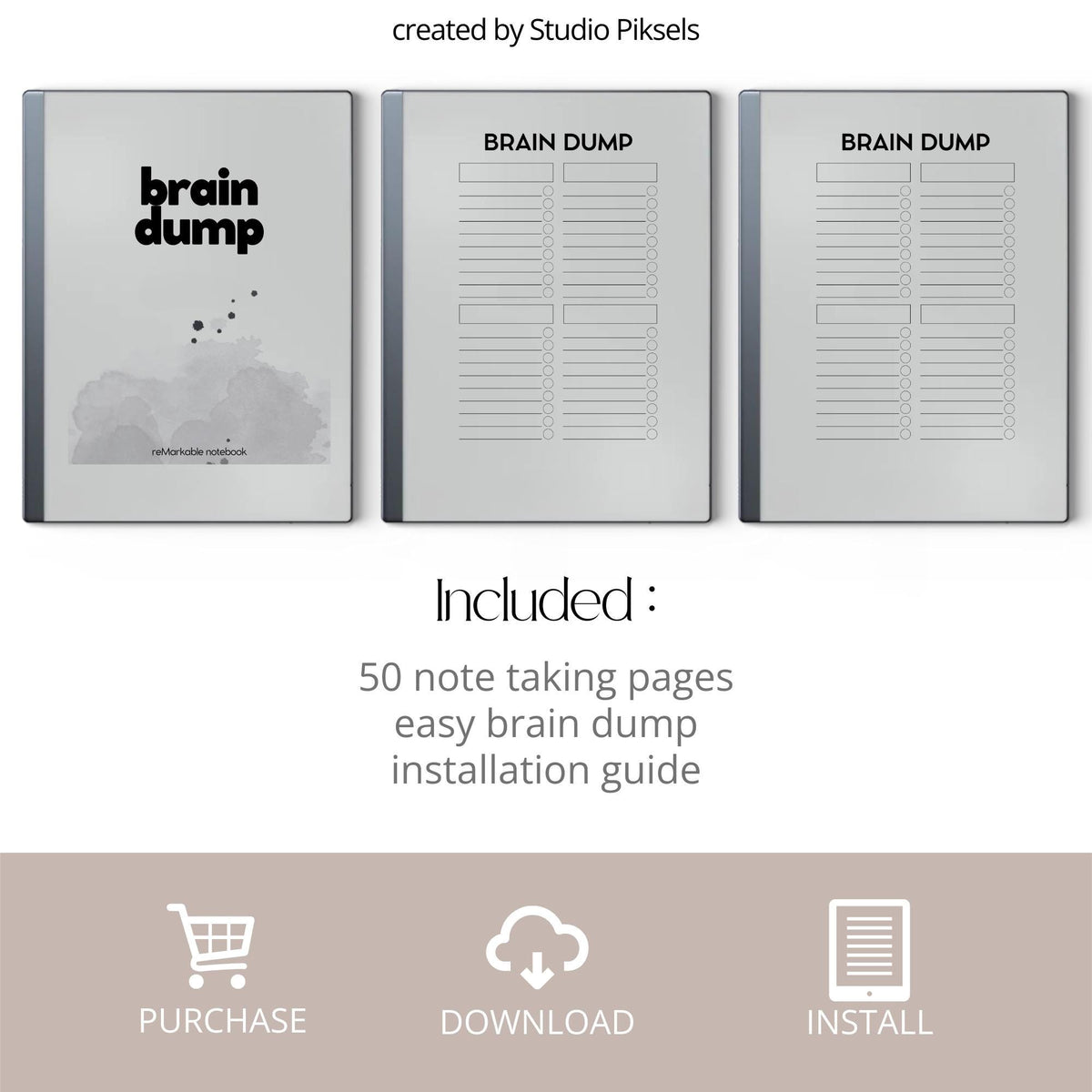 Brain Dump TBrain Dump Notebook for reMarkable Paper Pure and reMarkable 2 with customizable checklist sections and productivity pagesemplate For reMarkable