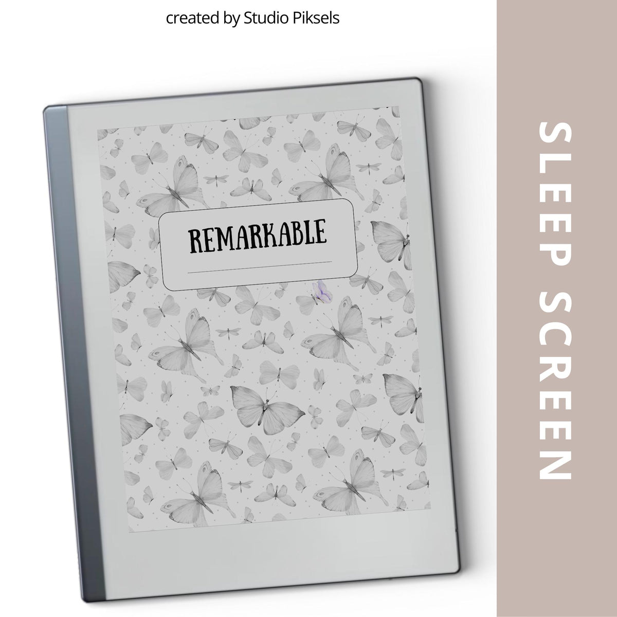 Butterfly sleep screen for reMarkable 2 and reMarkable Paper Pure with cheerful nature-inspired butterfly artwork in PNG and PDF format