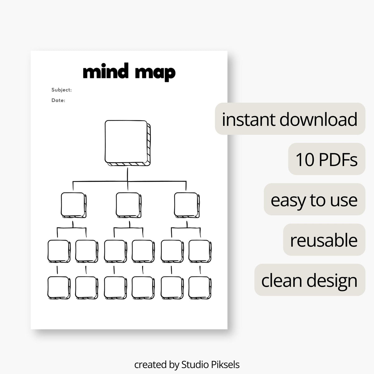 Mind Map Template Bundle, Brain Dump Template, Mind Map PDF, Concept Map, Brain Dump Printable, Note Taking Template, Prod...