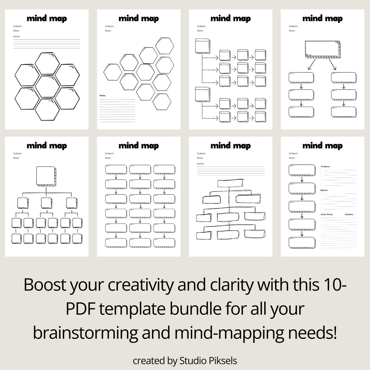 Mind Map Template Bundle, Brain Dump Template, Mind Map PDF, Concept Map, Brain Dump Printable, Note Taking Template, Prod...