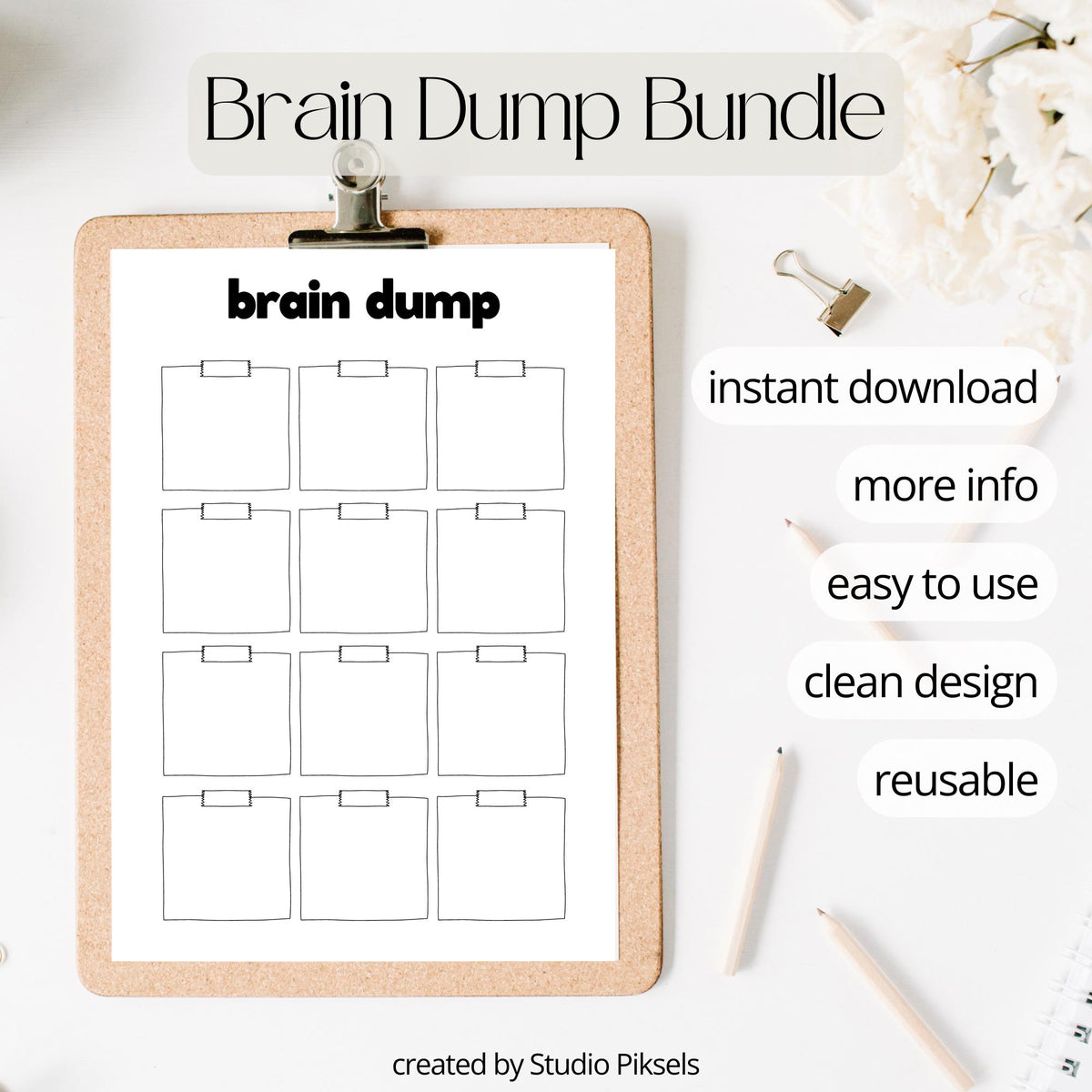 Mind Map Template Bundle, Brain Dump Template, Mind Map PDF, Concept Map, Brain Dump Printable, Note Taking Template, Prod...