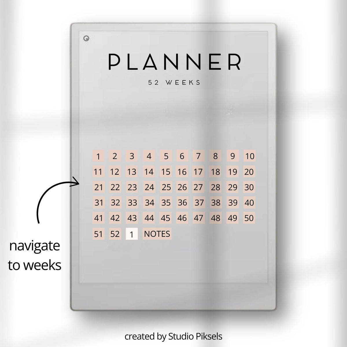 52 Week Planner for reMarkable Paper Pro: Weekly 2026 Planner With Full Year Calendar, Linked Week Tabs and Minimalist Wee...