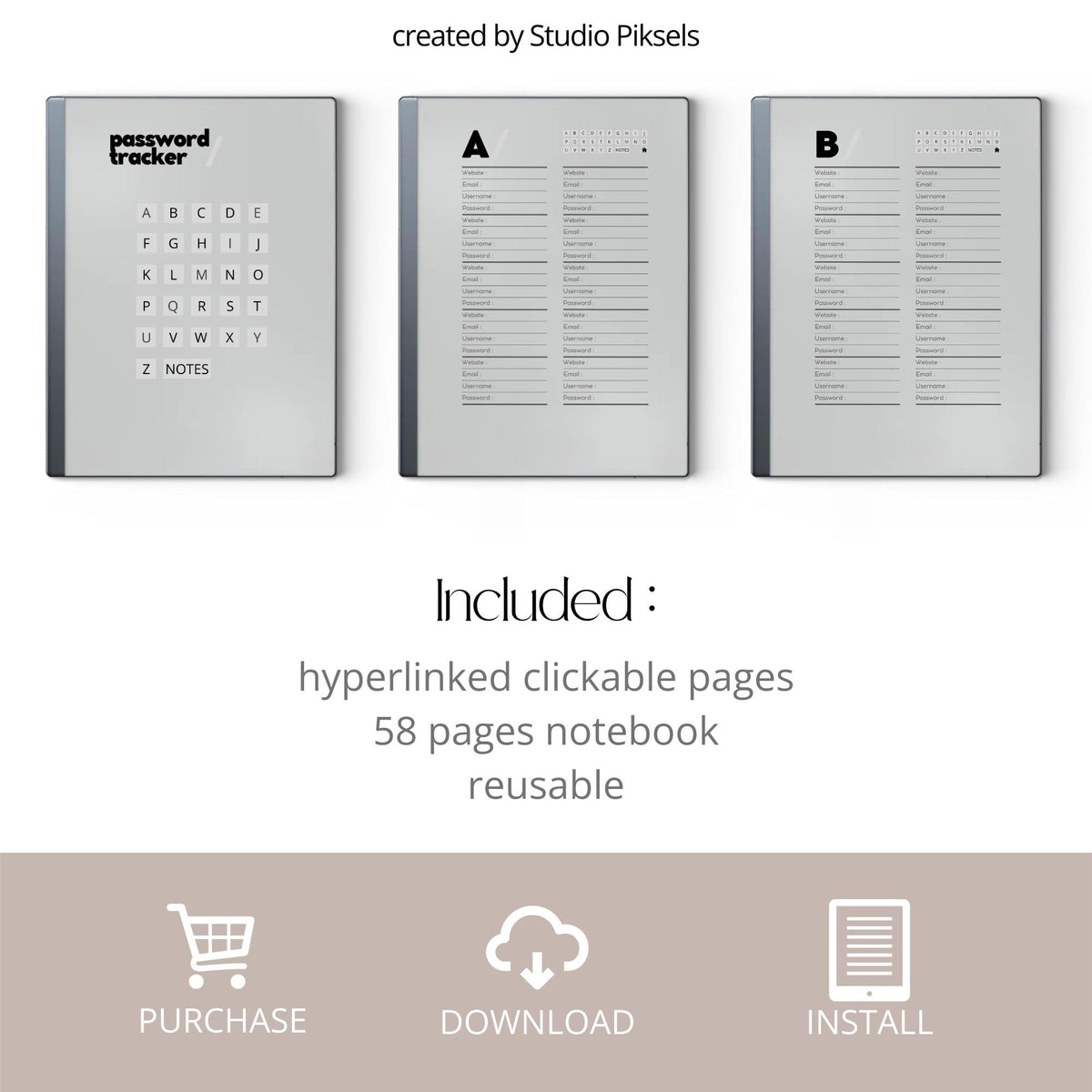 Password Tracker for reMarkable digital product preview.