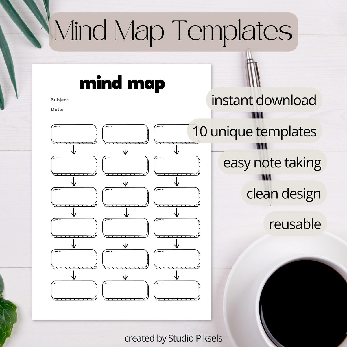Mind Map Template Bundle, Brain Dump Template, Mind Map PDF, Concept Map, Brain Dump Printable, Note Taking Template, Prod...