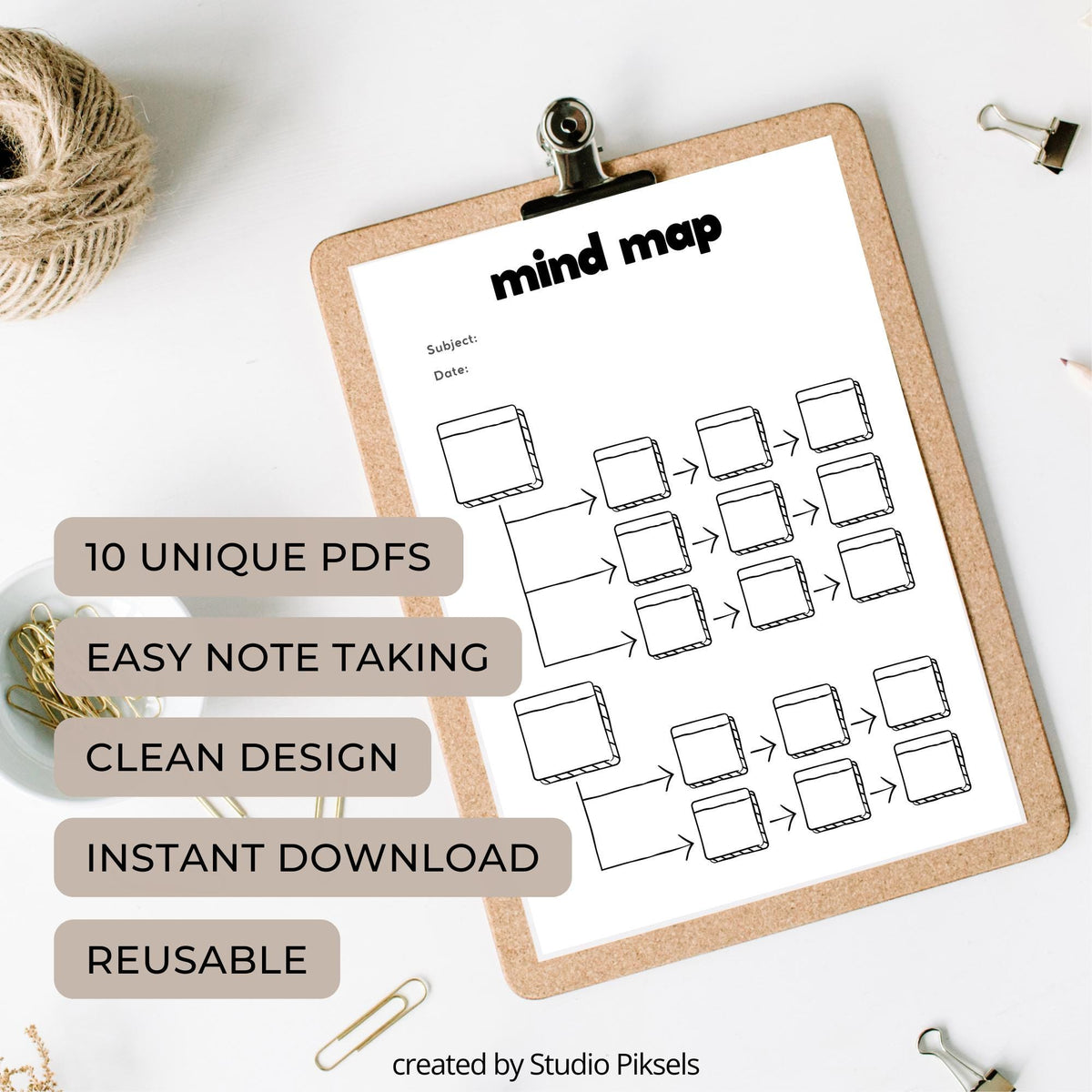 Mind Map Template Bundle, Brain Dump Template, Mind Map PDF, Concept Map, Brain Dump Printable, Note Taking Template, Prod...