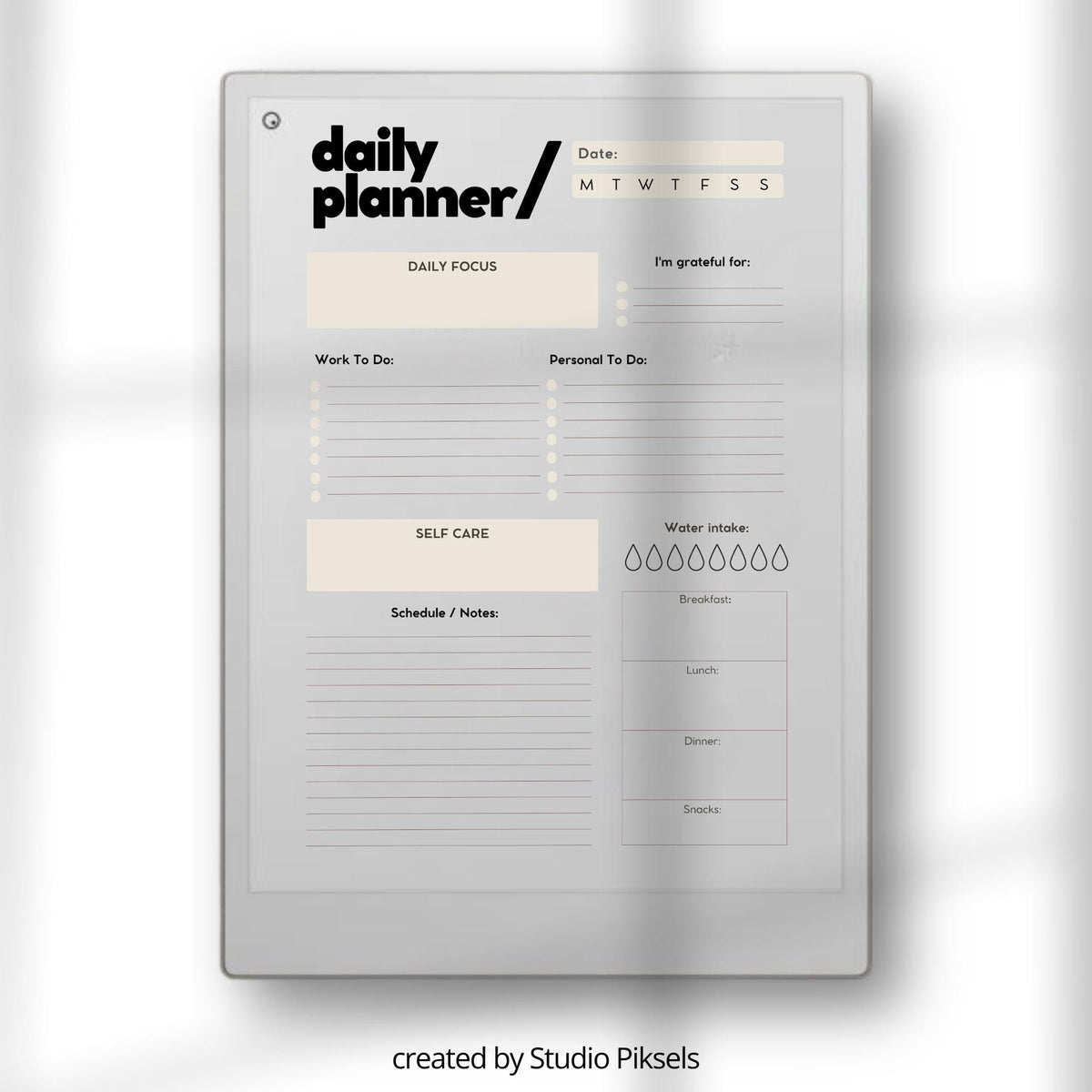 Digital planner bundle for reMarkable Paper Pro featuring structured daily, weekly, and hourly planning pages with multiple minimalist templates for task organization, scheduling, and productivity tracking on E Ink devices.