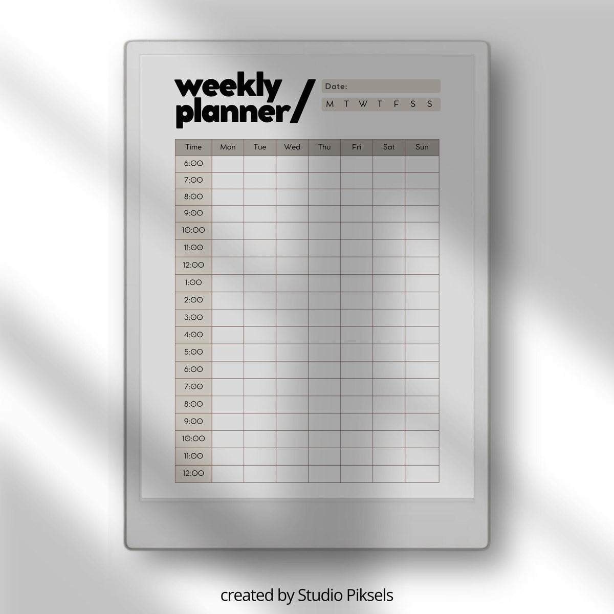 Digital planner bundle for reMarkable Paper Pro featuring structured daily, weekly, and hourly planning pages with multiple minimalist templates for task organization, scheduling, and productivity tracking on E Ink devices.
