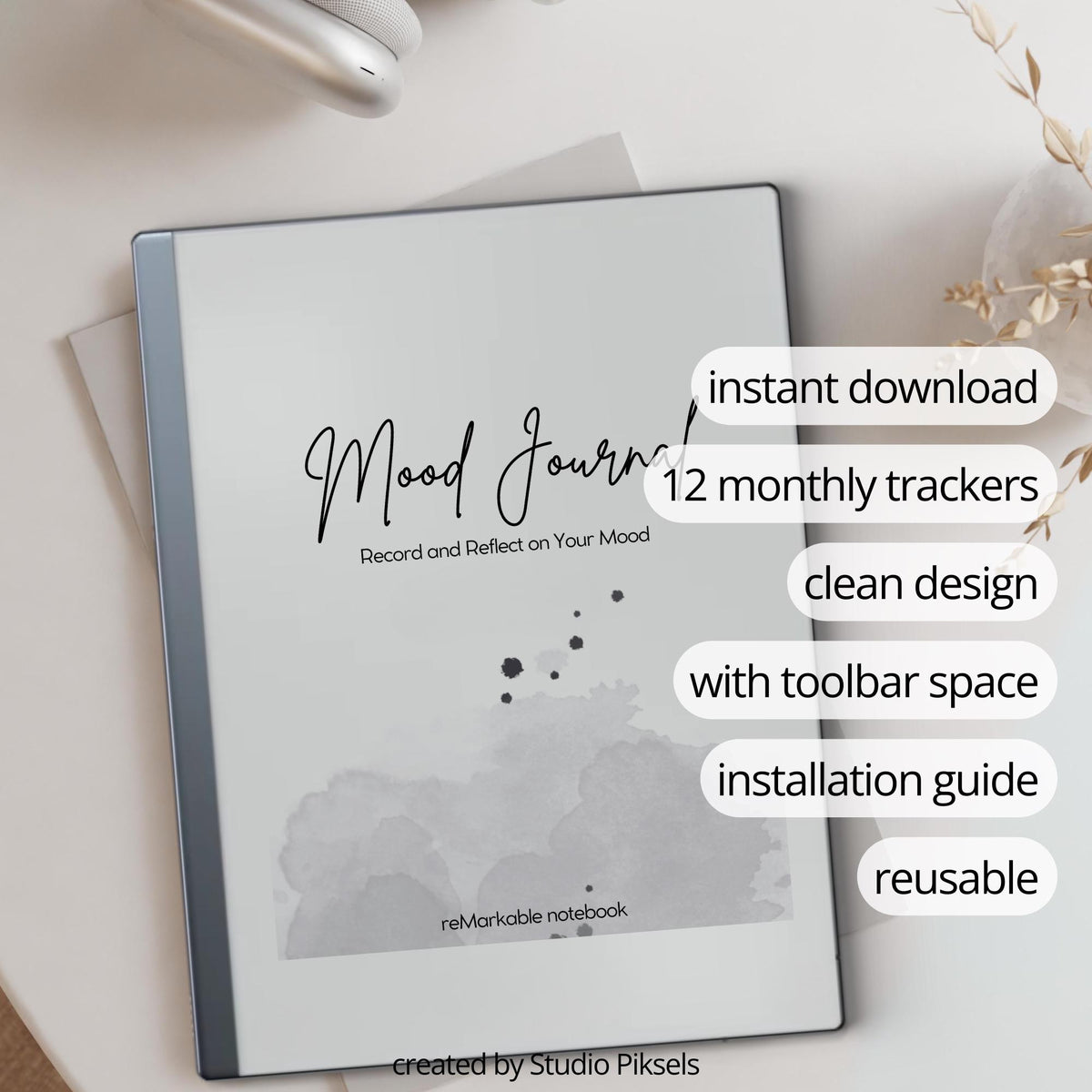 Mood Tracker BookYearly digital mood tracker for reMarkable Paper Pure and reMarkable 2 with monthly emotional tracking layouts for reMarkable 2