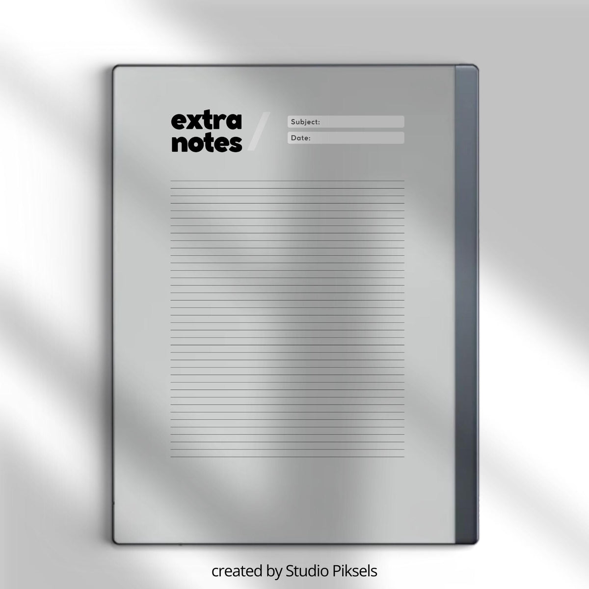 Hourly Planner for reMarkable 2 and reMarkable Paper Pure featuring minimalist hourly scheduling pages, reusable undated layouts, and digital notes sections 