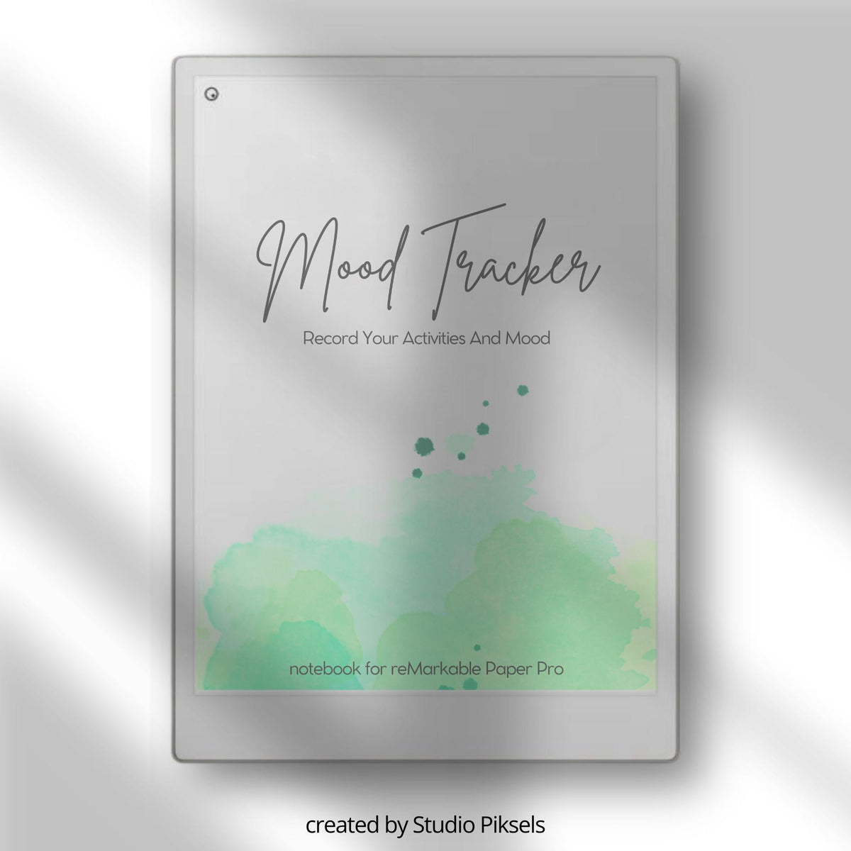 Digital Mood Tracker Template for reMarkable Paper Pro featuring daily mood logging pages with emotion tracking sections, activity tracking space, reflection notes, and reusable wellness journal layouts for mindful digital journaling and emotional awareness.
