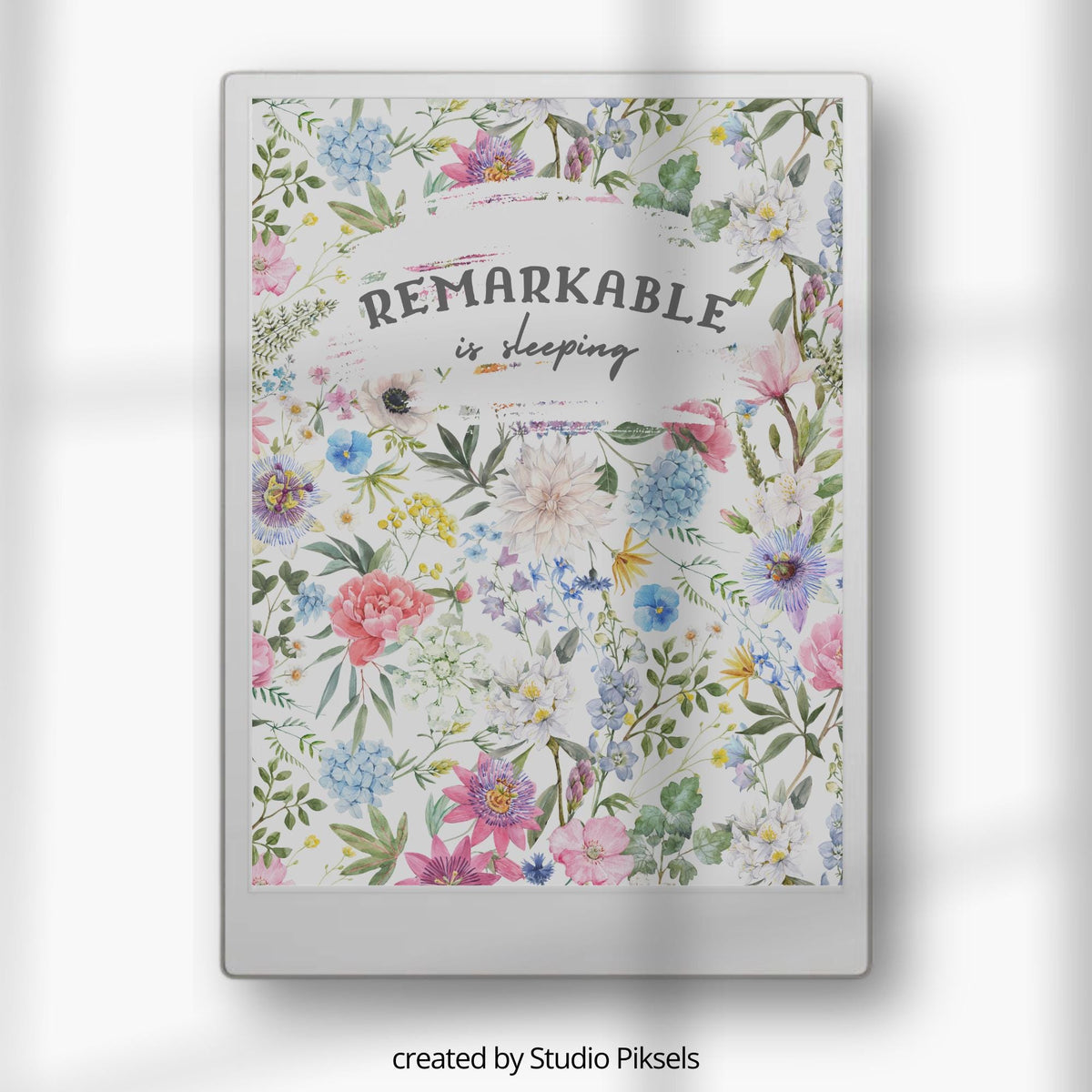 Colorful floral sleep screen for the reMarkable Paper Pro featuring a high-resolution botanical PNG background design and detailed flower artwork.