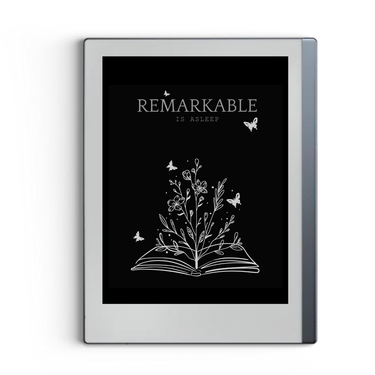 Wildflowers book sleep screen for reMarkable 2 and reMarkable Paper Pure with botanical reading line art artwork in PNG format