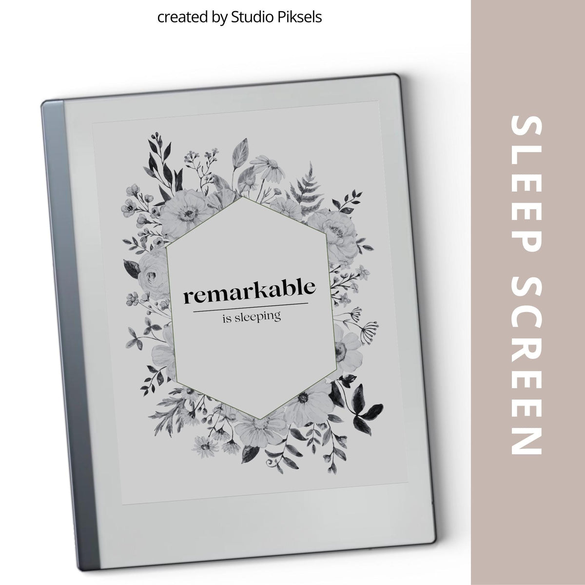 Elegant flower sleep screen for reMarkable 2 and reMarkable Paper Pure with refined botanical floral artwork in PNG format 