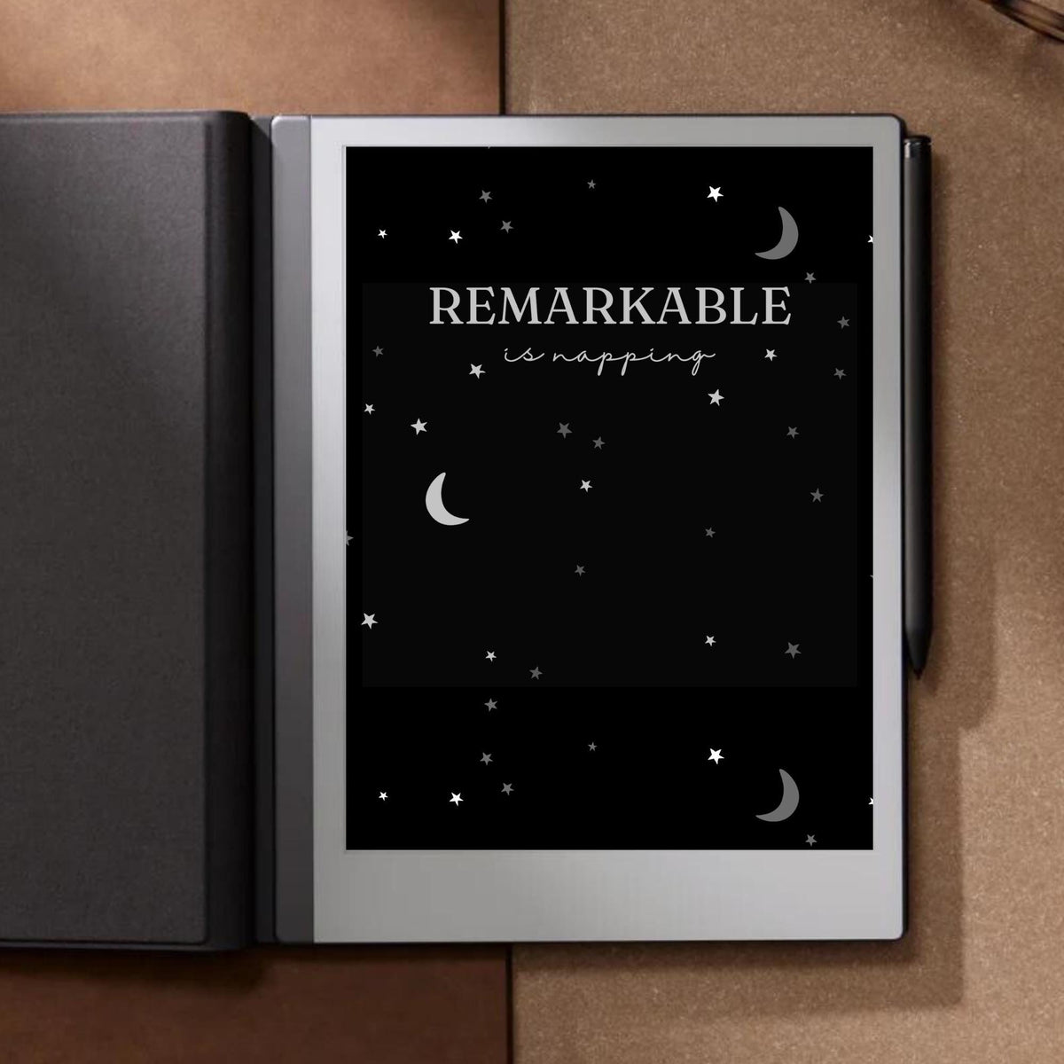 Moons and stars sleep screen for reMarkable 2 and reMarkable Paper Pure with celestial line art moon and star artwork in PNG format