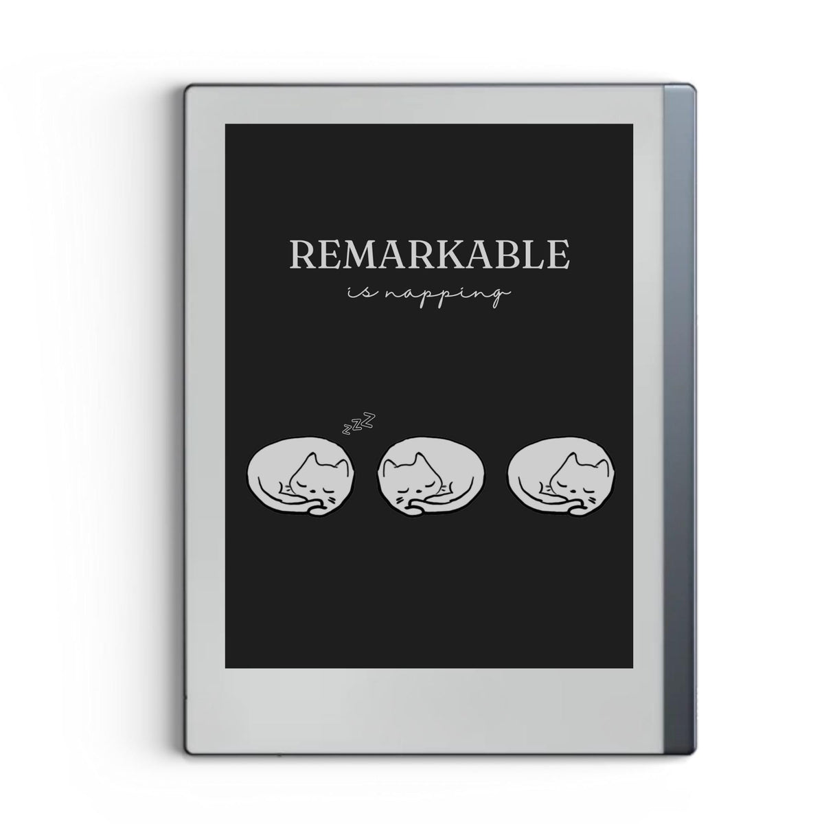 Sleeping cats sleep screen for reMarkable 2 and reMarkable Paper Pure with cute cozy sleeping cat artwork in PNG format