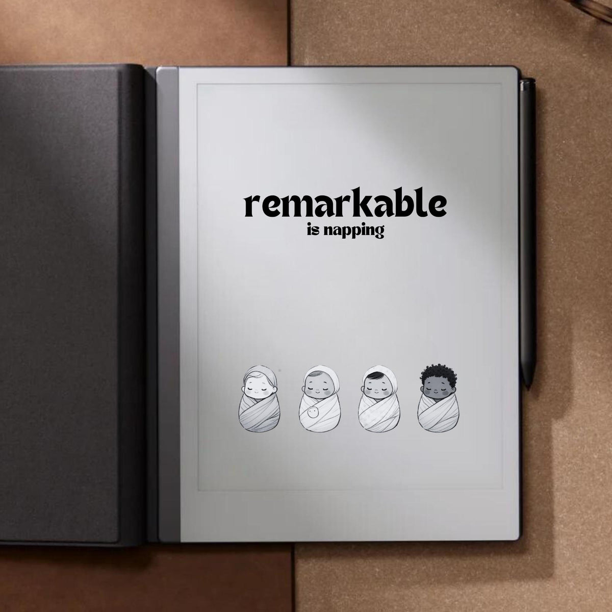 Napping babies sleep screen for reMarkable 2 and reMarkable Paper Pure with cute sleeping baby artwork in PNG format