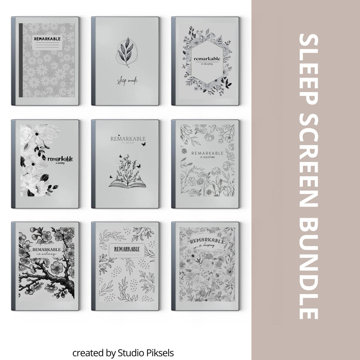 Flower Sleep Screen Bundle for reMarkable 2 digital product preview.