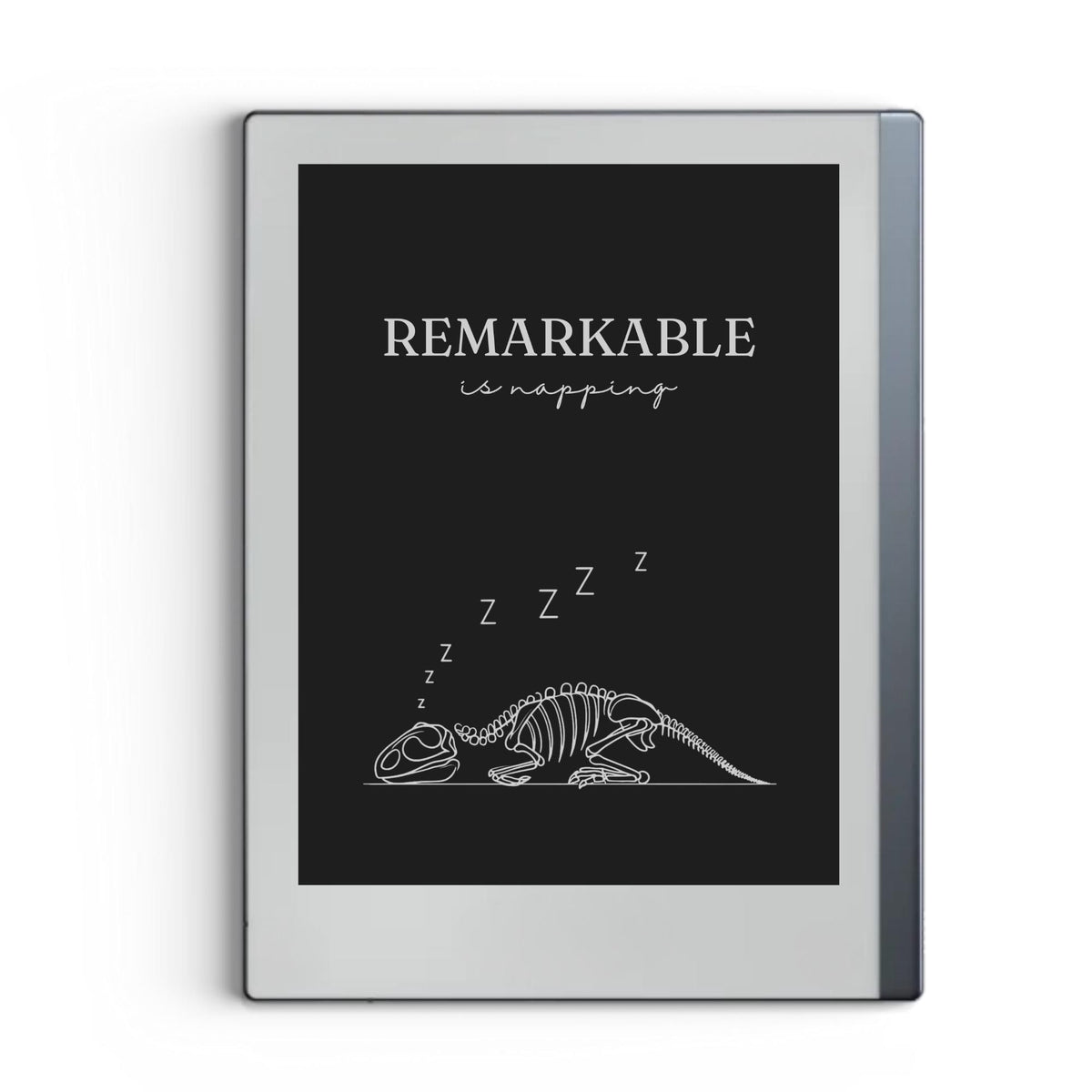 Napping dinosaur sleep screen for reMarkable 2 and reMarkable Paper Pure with cute minimalist dinosaur artwork in PNG format