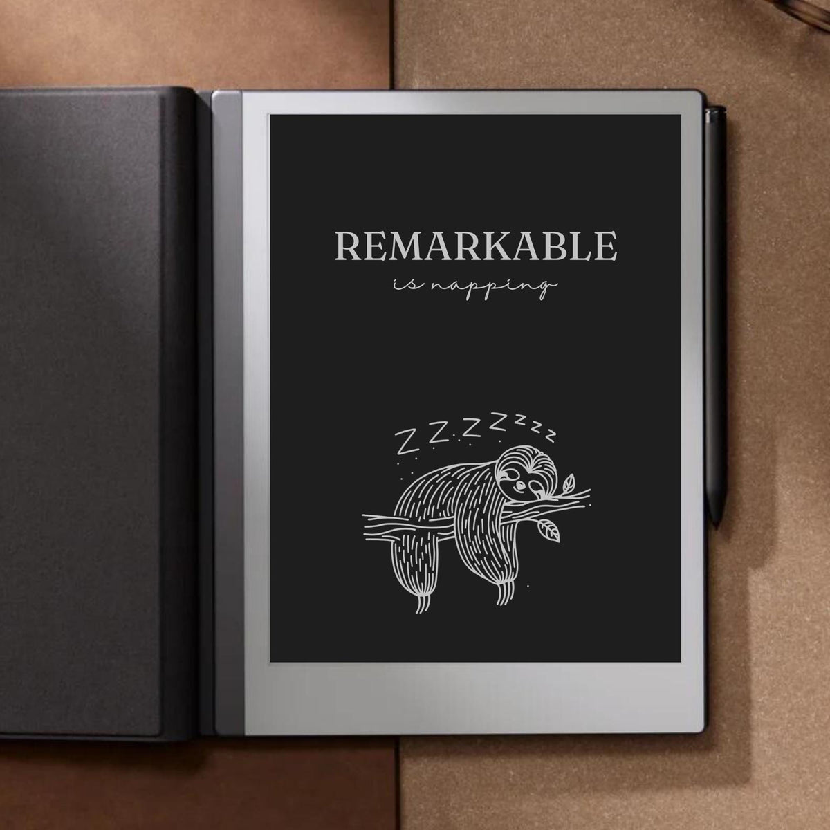 Napping sloth sleep screen for reMarkable 2 and reMarkable Paper Pure with cute sloth line art artwork in PNG format