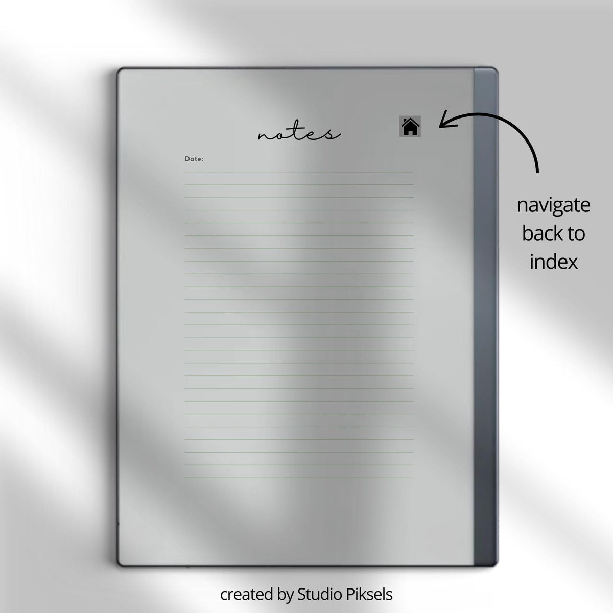 Hyperlinked Notebook Bundle for reMarkable 2 and reMarkable Paper Pure featuring artistic digital notebooks with lined pages, clickable indexes, and abstract cover designs