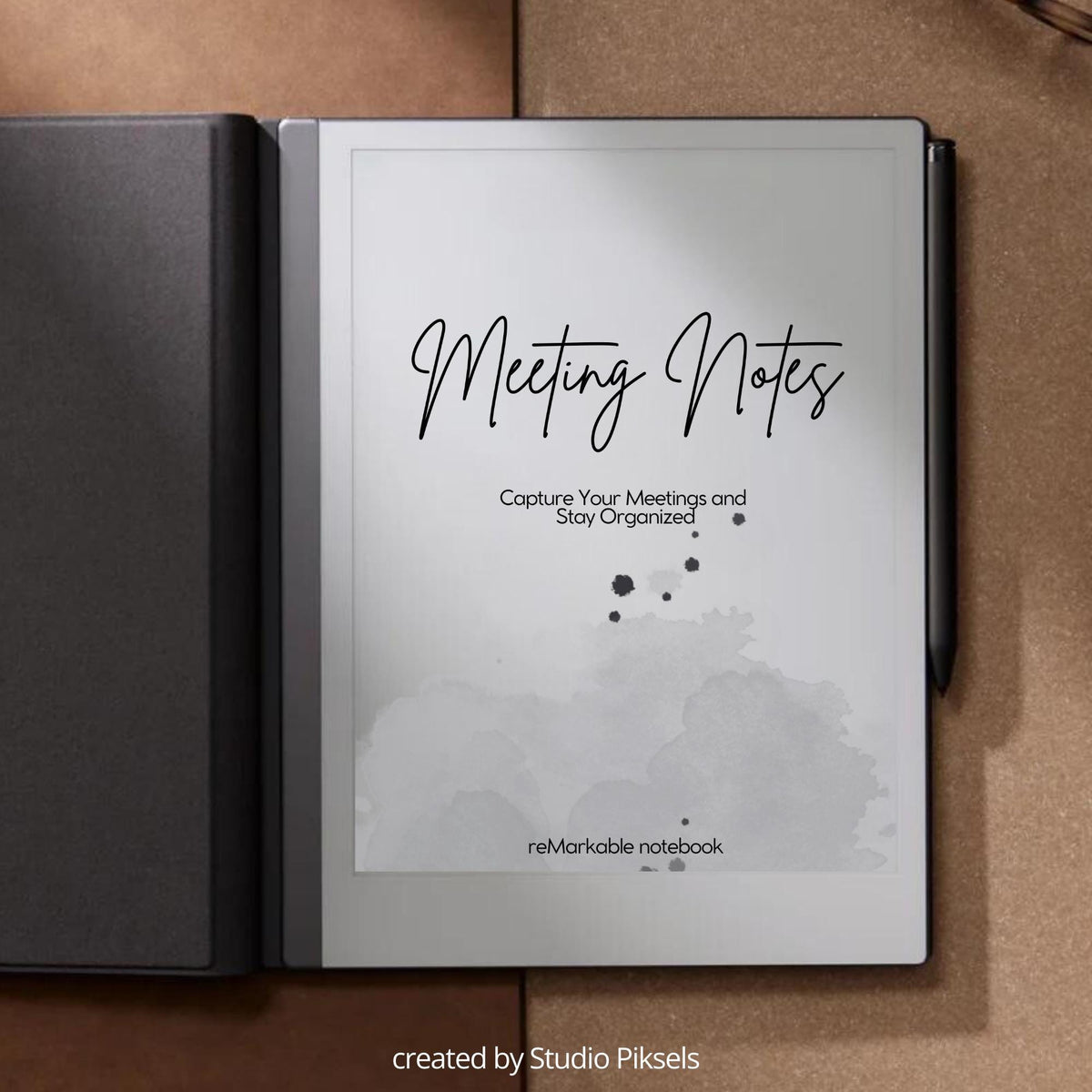 Meeting Minutes Notebook PDF for reMarkable 2 and Paper Pure with grayscale meeting note templates and minimalist digital writing pages