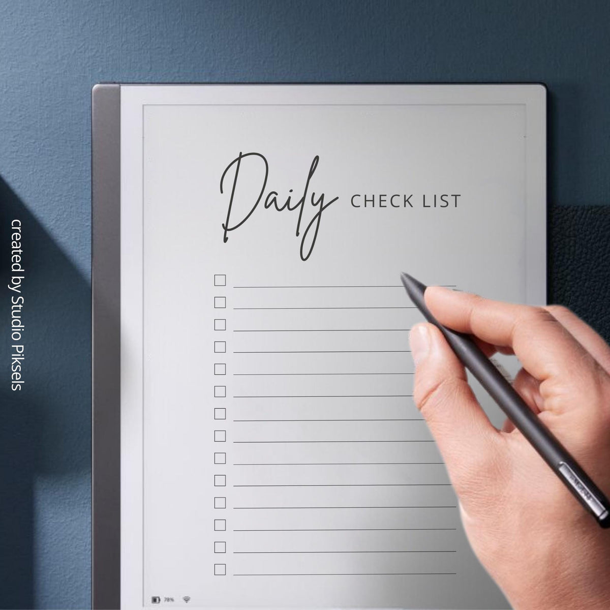 Daily Checklist for reMarkable 2 and reMarkable Paper Pure featuring structured digital task tracker pages, extra notes sections, and minimalist productivity layouts