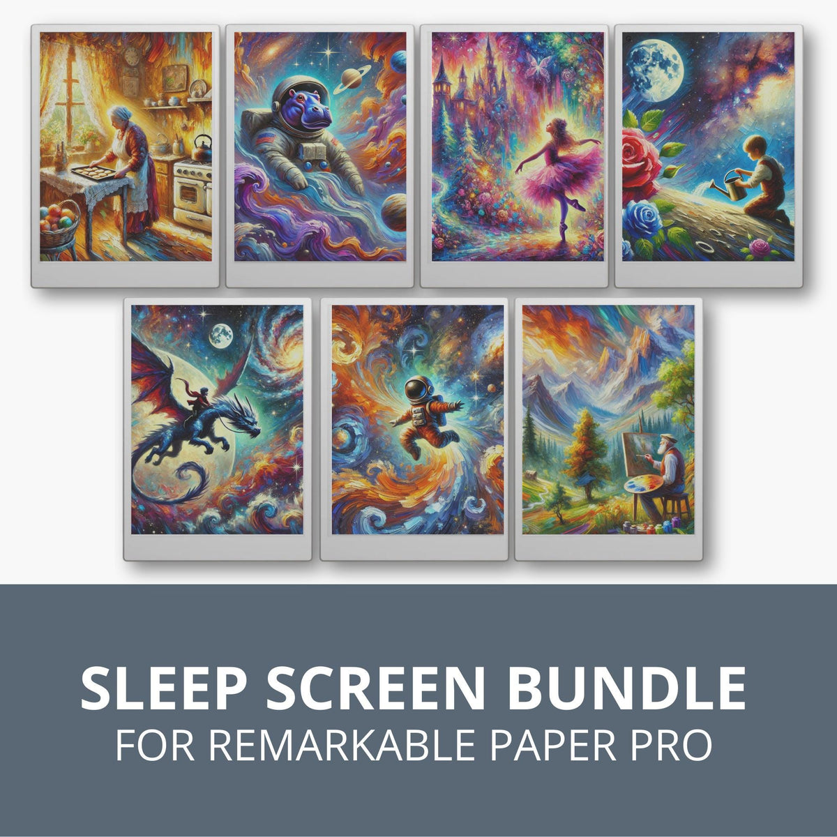 Sleep Screen Bundle for reMarkable Paper Pro With Paintings