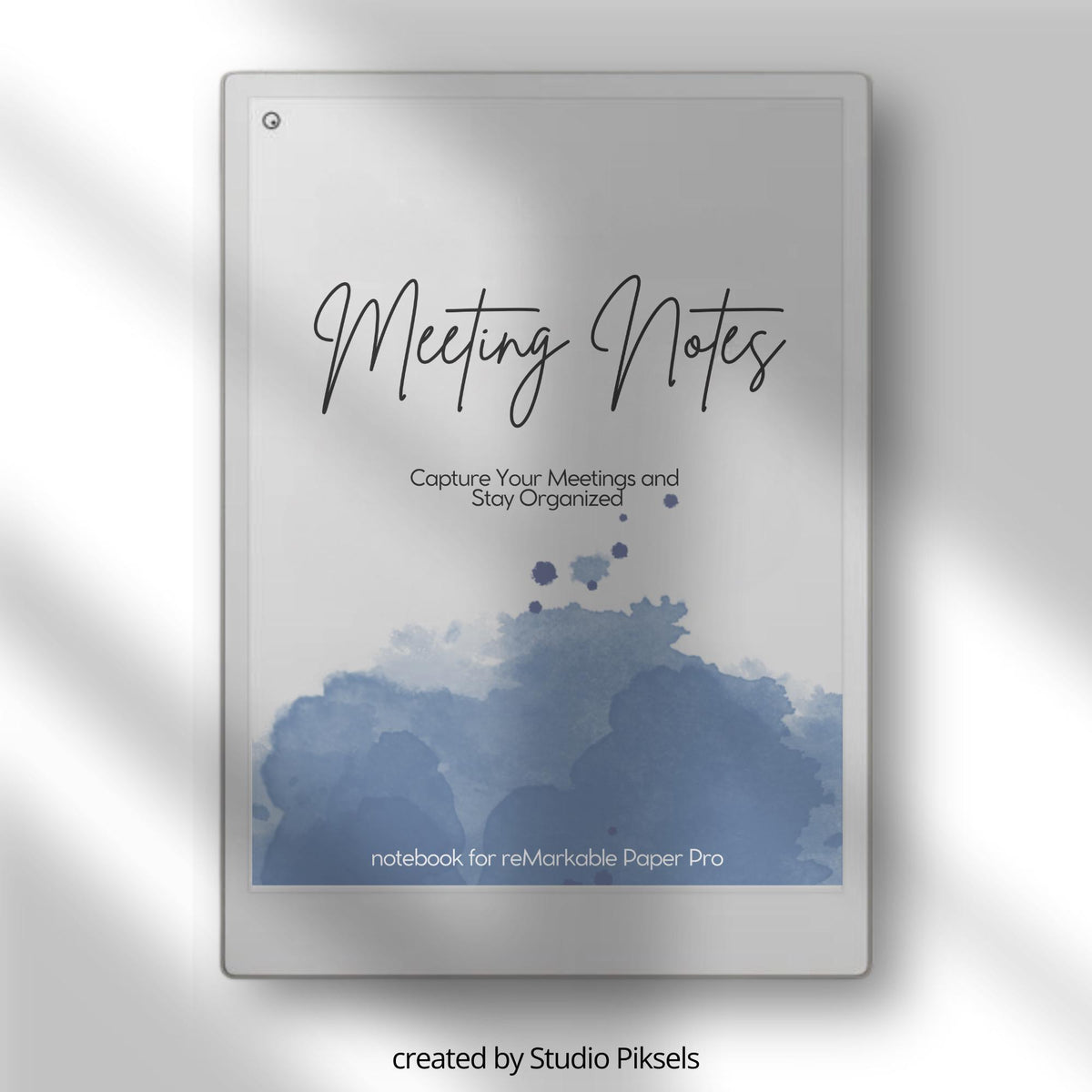 Meeting Minutes Template for reMarkable Paper Pro structured digital planner with 50 pages for meeting notes, project tracking, and professional documentation. Clean minimalist layout for organized note-taking and efficient meeting management.