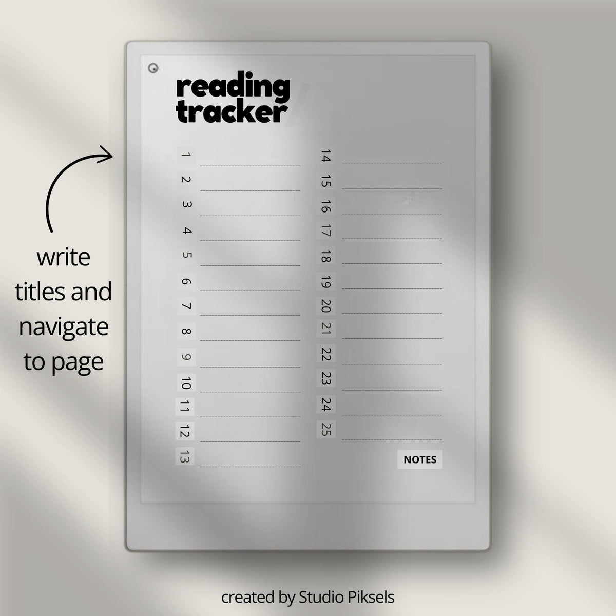 Hyperlinked Reading Tracker for reMarkable Paper Pro with interactive book review pages, linked reading sections, and digital reading journal layouts.