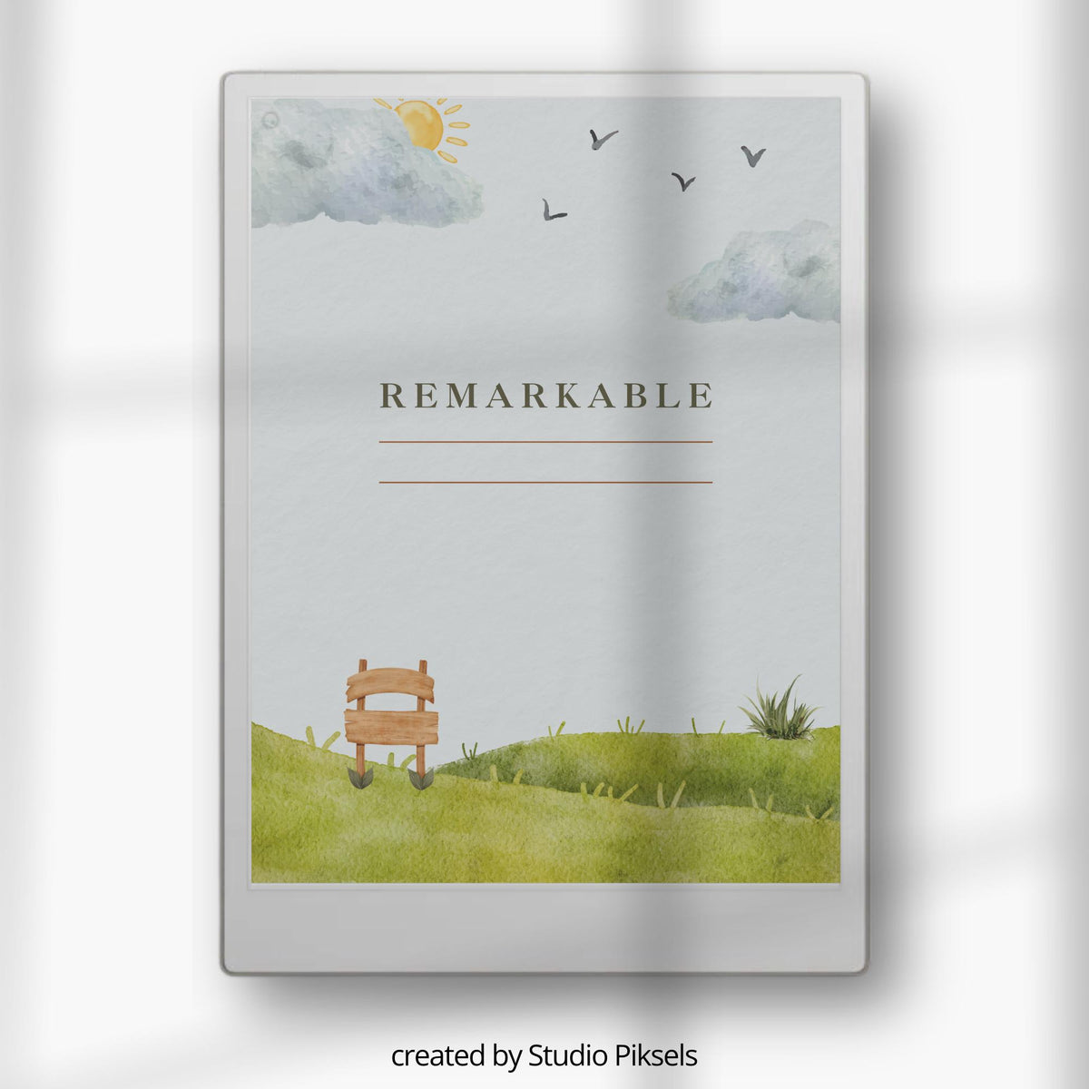 Landscape sleep screen bundle for reMarkable Paper Pro featuring watercolor nature scenes with forests, gardens, lakes, and peaceful outdoor artwork designed for calming E Ink device customization.