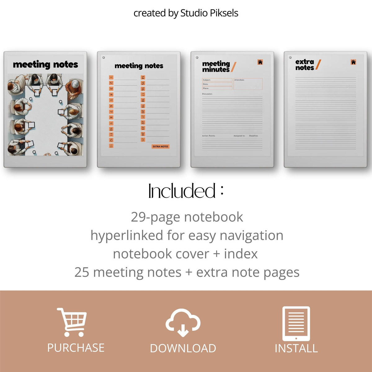 Keep discussions, decisions, and action items organized with a reusable meeting minutes notebook designed to support productive meetings and efficient digital note-taking on reMarkable Paper Pro.