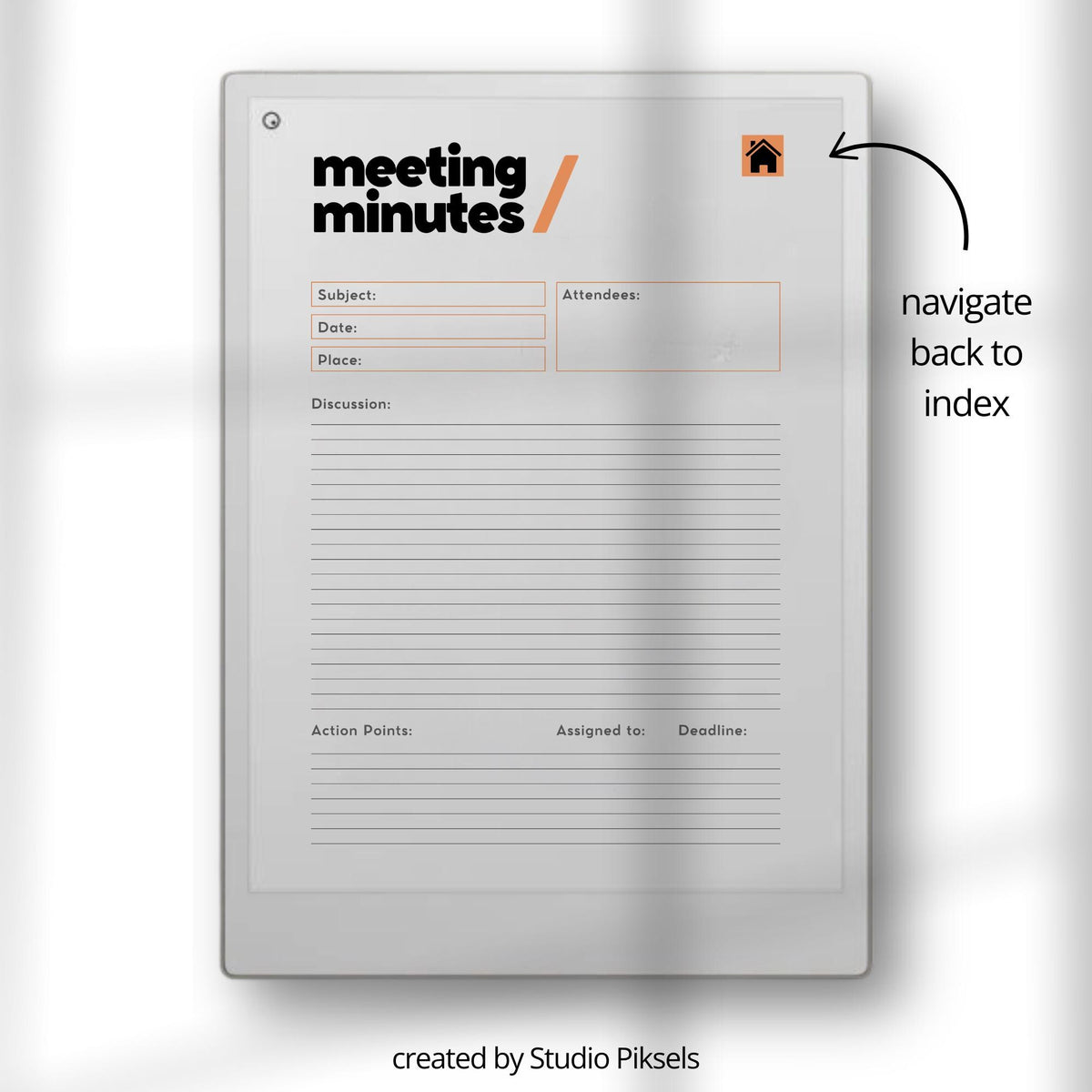 Keep discussions, decisions, and action items organized with a reusable meeting minutes notebook designed to support productive meetings and efficient digital note-taking on reMarkable Paper Pro.