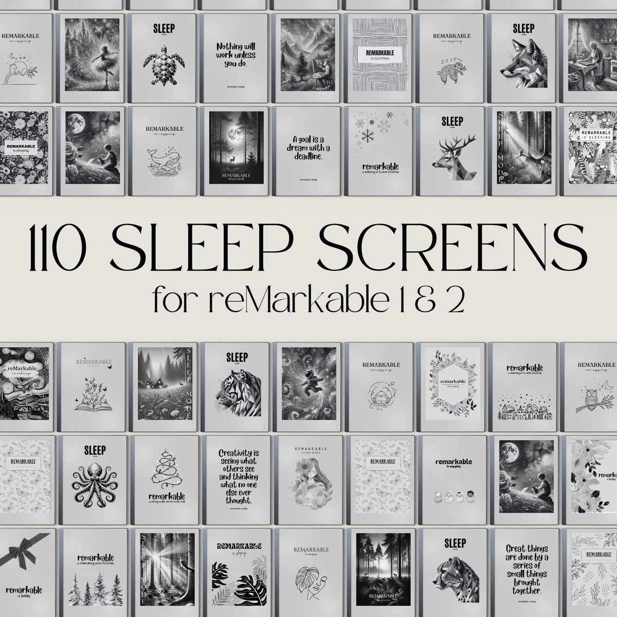Ultimate Sleep Screen Bundle for reMarkable 2 & 1 With 110 Designs, Screen Cover for reMarkable Paper Pro, Templates for r...