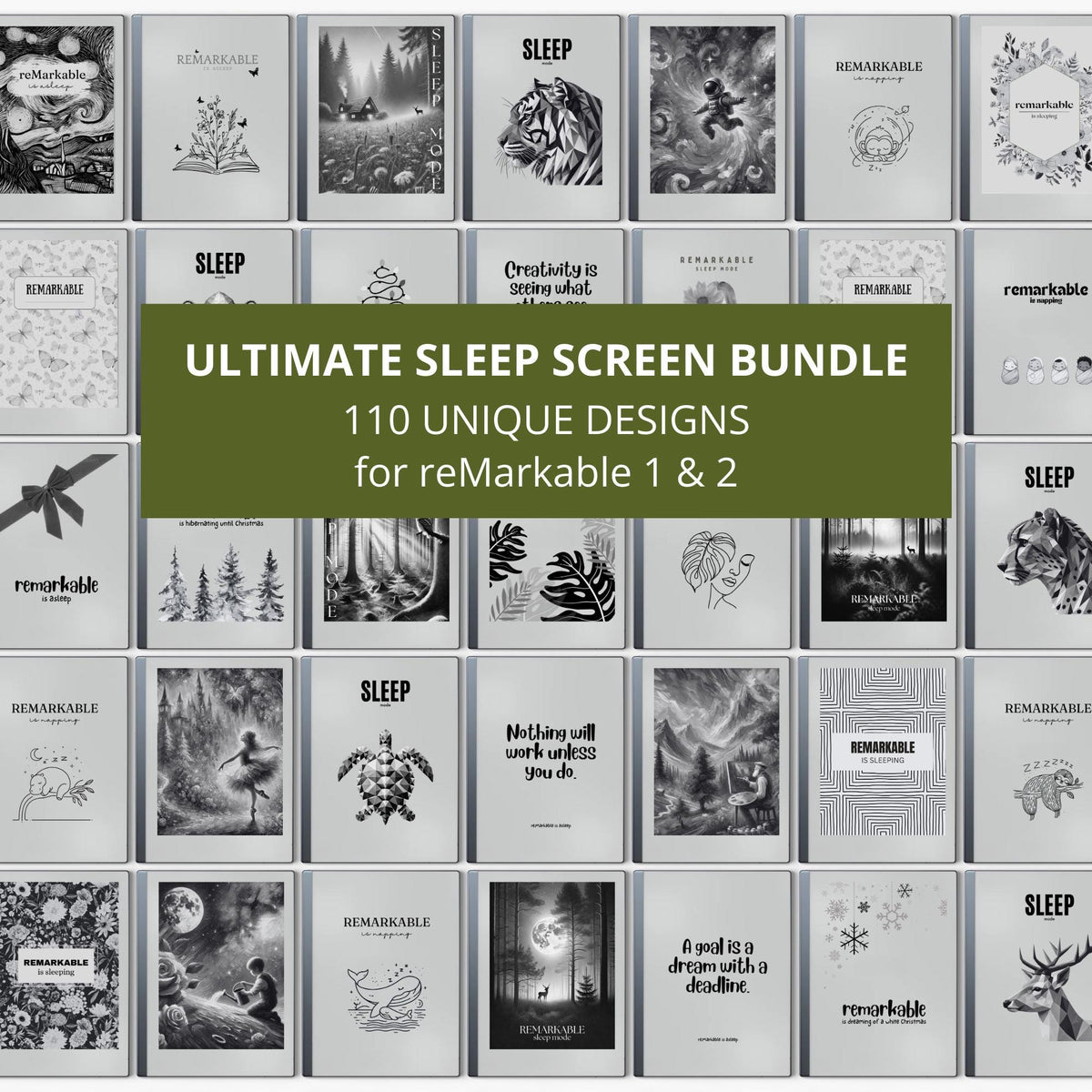 Ultimate Sleep Screen Bundle for reMarkable 2 & 1 With 110 Designs, Screen Cover for reMarkable Paper Pro, Templates for r...