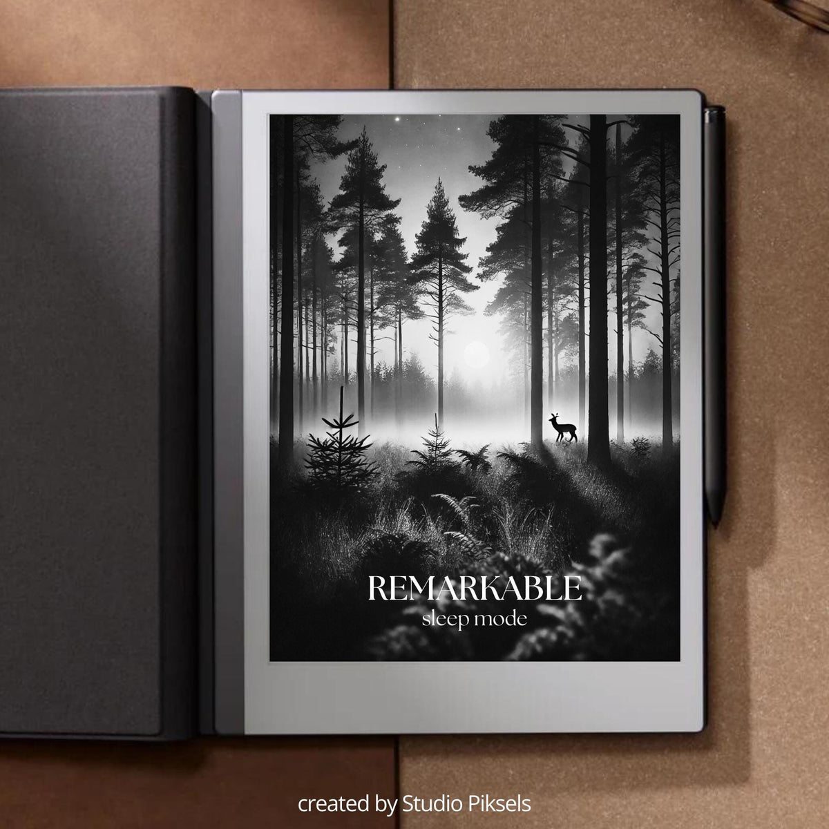 Forest sleep screen bundle for reMarkable 2 and reMarkable Paper Pure with peaceful woodland and mountain artwork in PNG format