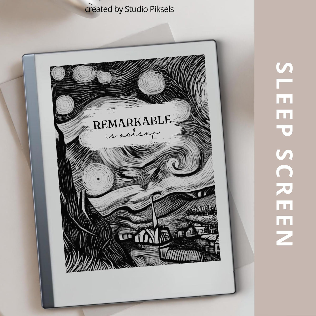 Starry night inspired sleep screen for reMarkable 2 and reMarkable Paper Pure with artistic celestial night sky artwork in PNG format