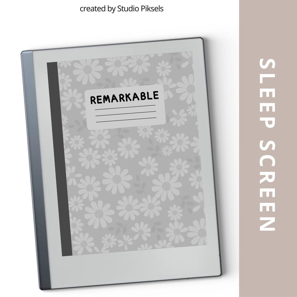 Flower notebook sleep screen for reMarkable 2 and reMarkable Paper Pure with minimalist botanical and notebook-inspired artwork in PNG format