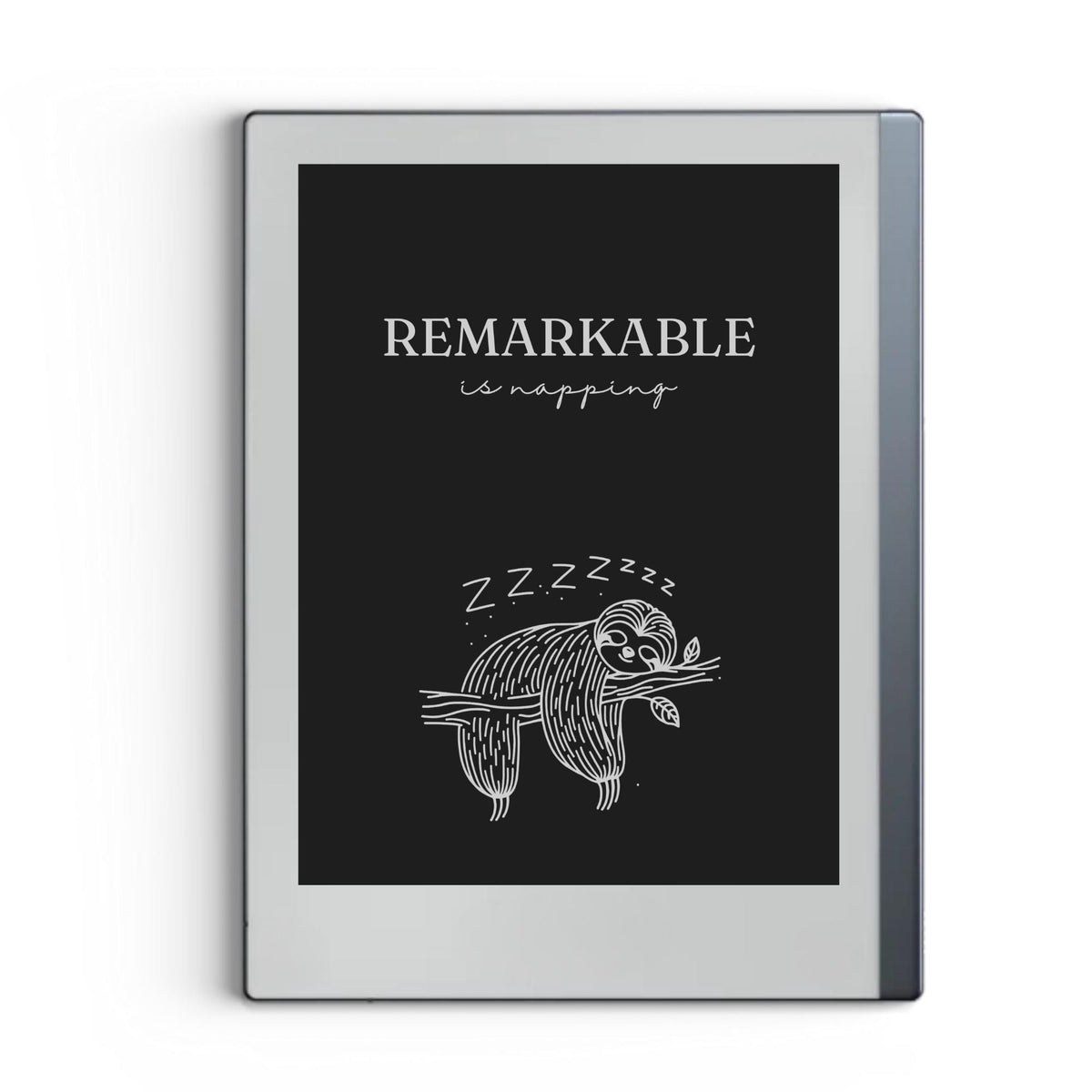 Napping sloth sleep screen for reMarkable 2 and reMarkable Paper Pure with cute sloth line art artwork in PNG format