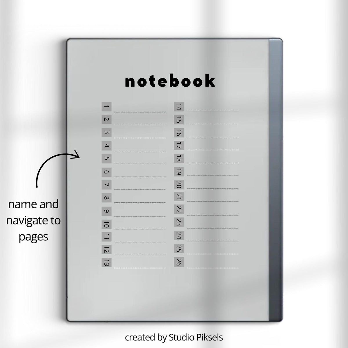 Hyperlinked Notebook Bundle for reMarkable 2 and reMarkable Paper Pure featuring artistic digital notebooks with lined pages, clickable indexes, and abstract cover designs