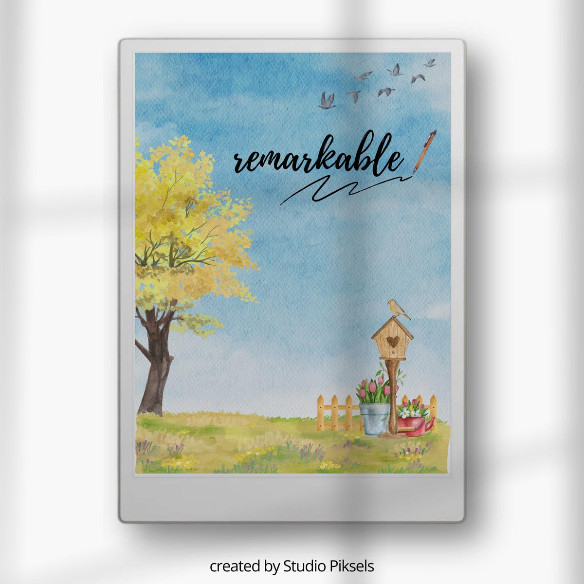 Landscape sleep screen bundle for reMarkable Paper Pro featuring watercolor nature scenes with forests, gardens, lakes, and peaceful outdoor artwork designed for calming E Ink device customization.