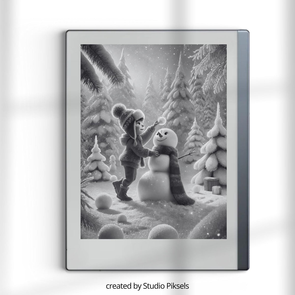 Christmas Winter Sleep Screen Bundle for reMarkable 1, reMarkable 2, and Paper Pure featuring festive holiday scenes, snowy landscapes, cozy cabins, and grayscale sleep screen artwork optimized for E Ink displays.