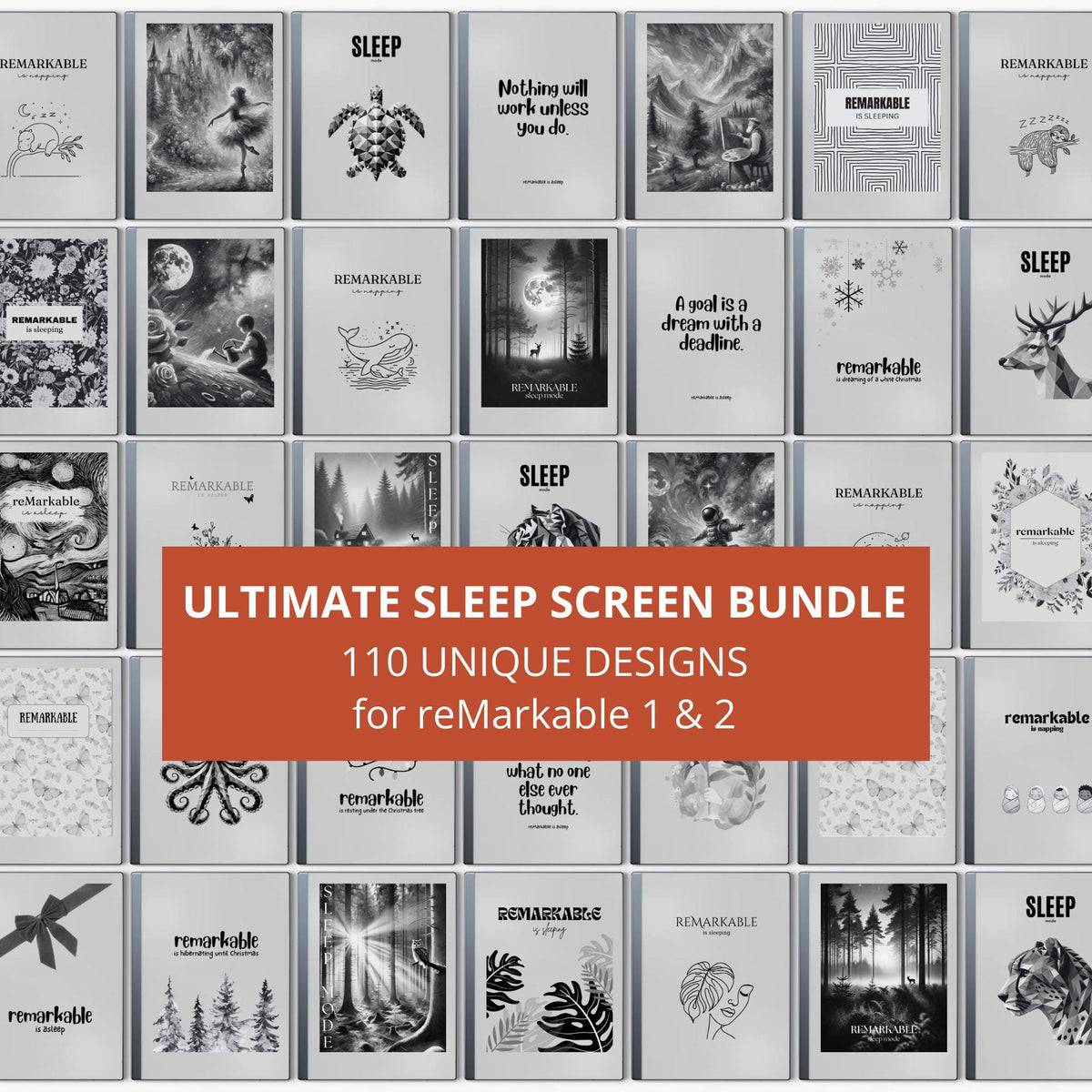 Ultimate Sleep Screen Bundle for reMarkable 2 & 1 With 110 Designs, Screen Cover for reMarkable Paper Pro, Templates for r...