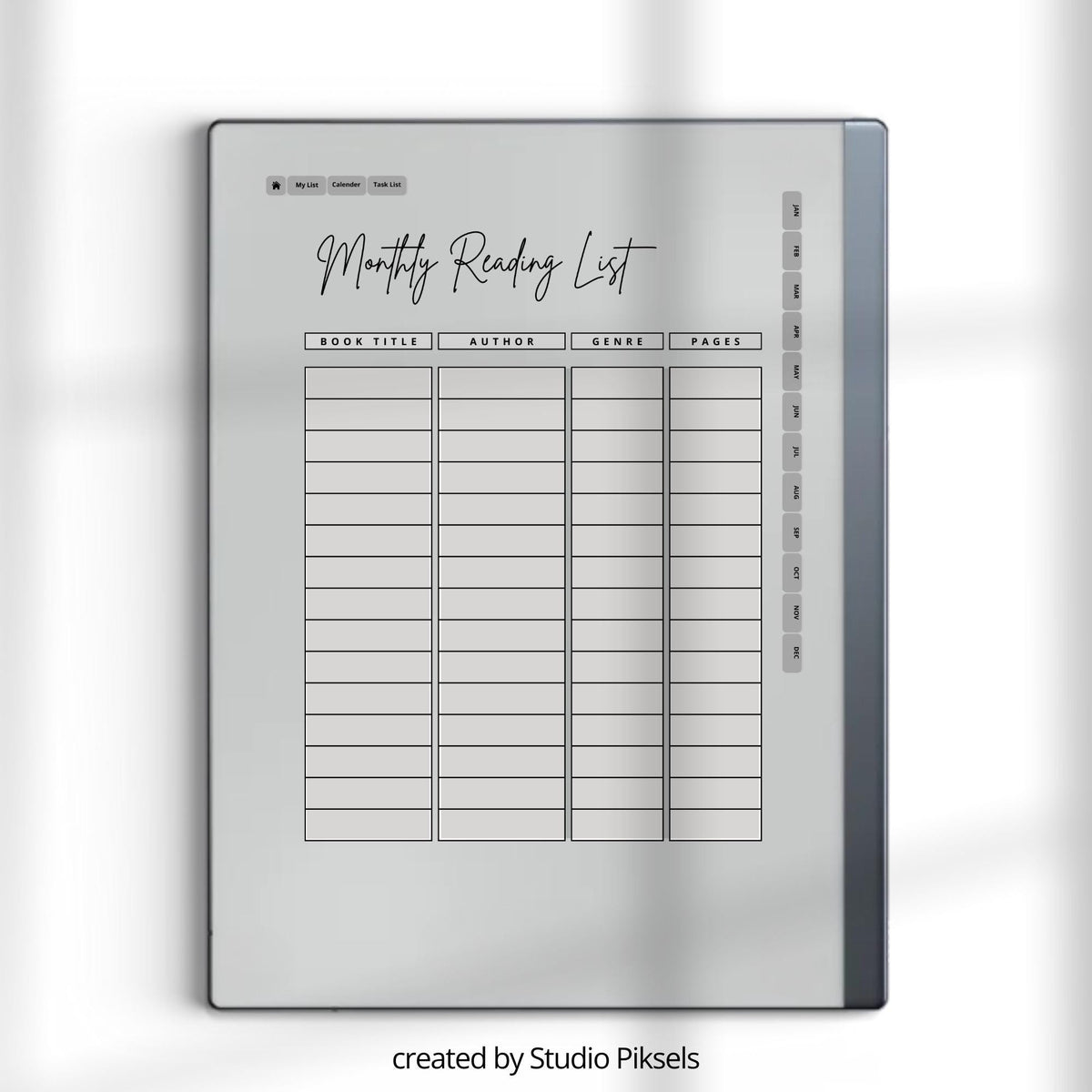 2025 Reading Planner for reMarkable