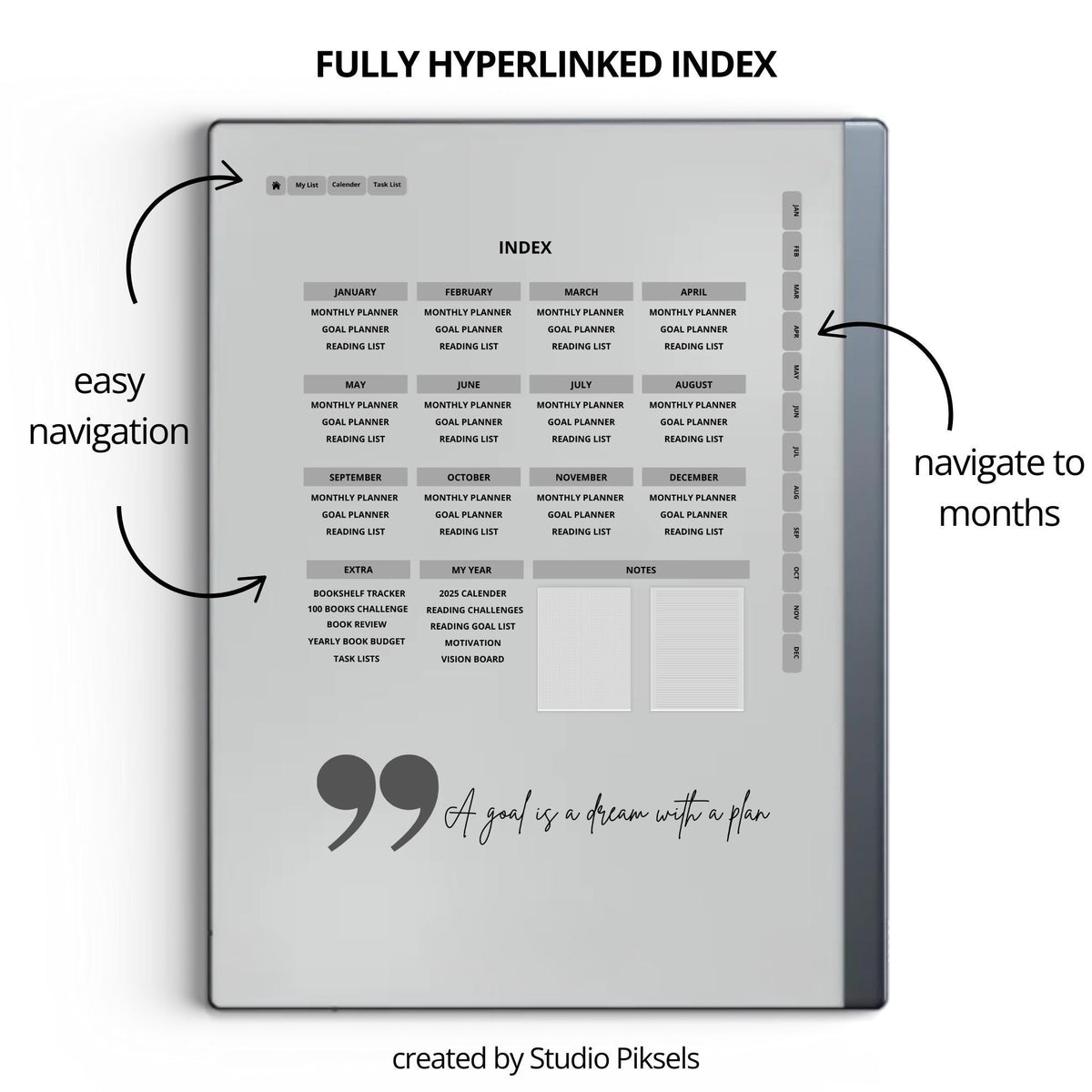 2025 Reading Planner for reMarkable