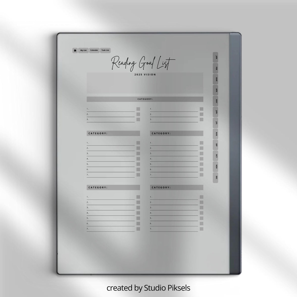 2025 Reading Planner for reMarkable