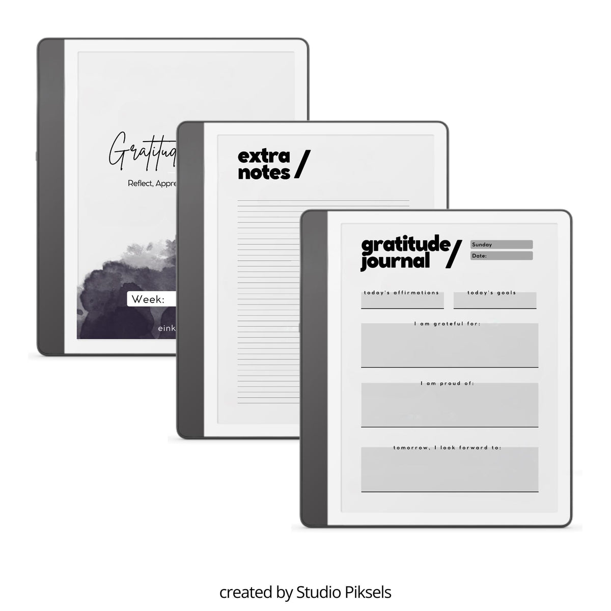 Gratitude Journal for Kindle Scribe with guided daily reflection pages, mindfulness prompts, and minimalist digital journaling layouts.