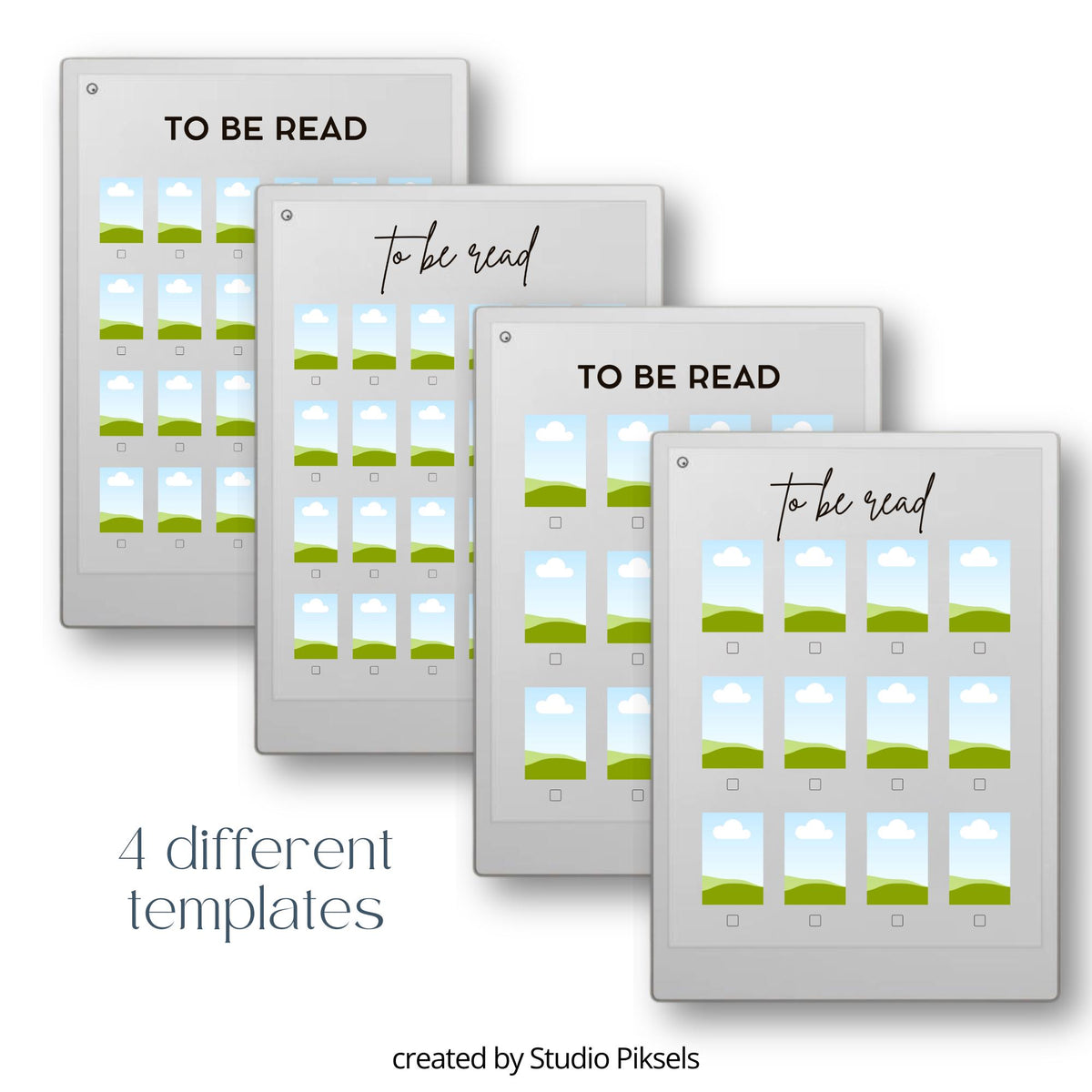 Customizable Reading Planner for reMarkable devices featuring reusable digital book tracking layouts with personalized reading lists, Canva editing, book cover organization, and structured reading journal pages.