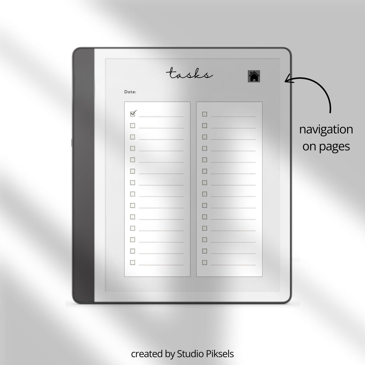 Task Tracker Bundle for Kindle Scribe featuring hyperlinked digital notebooks with daily task planning pages and minimalist productivity layouts.