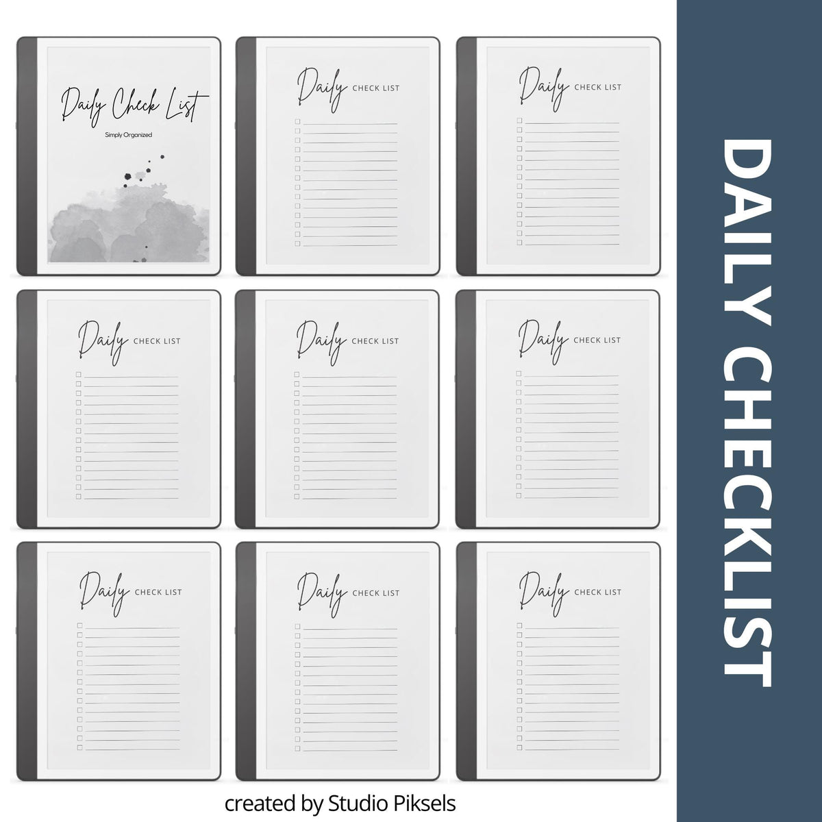 Minimalist Daily Checklist Notebook for Kindle Scribe featuring 100 reusable to do list pages with clean task tracking and productivity planning layouts.