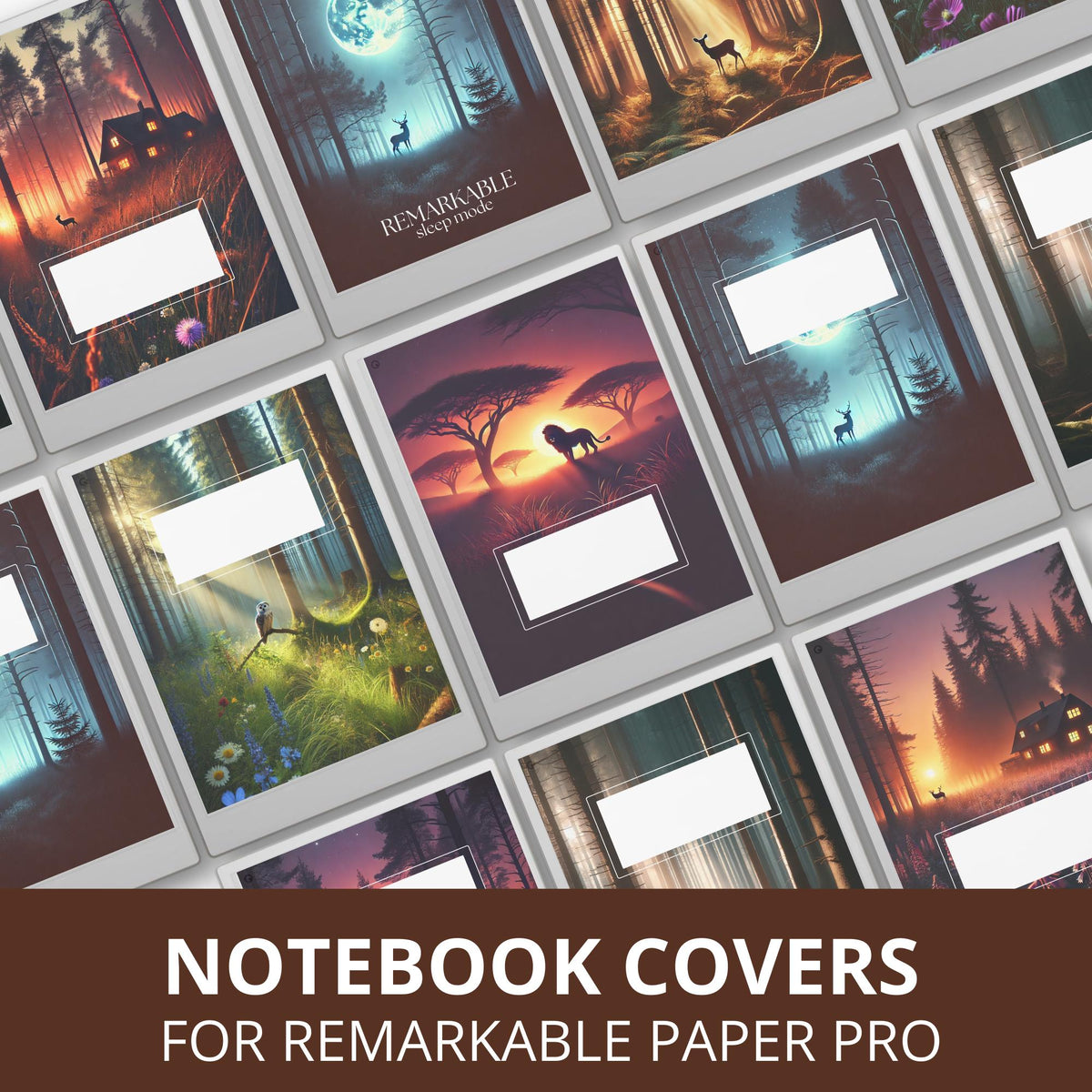 Customize your digital notebooks with this Nature Scenes Notebook Cover Bundle designed for reMarkable Paper Pro. This collection includes 13 peaceful nature-inspired notebook covers featuring forests, mountains, sunsets, lakes, and moonlit landscapes that bring a calm and relaxing atmosphere to your digital workspace.